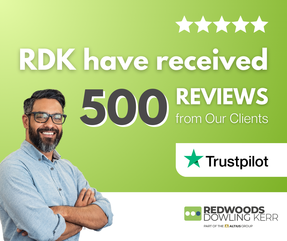 Redwoods Dowling Kerr Reach 500 Reviews on Trustpilot Banner
